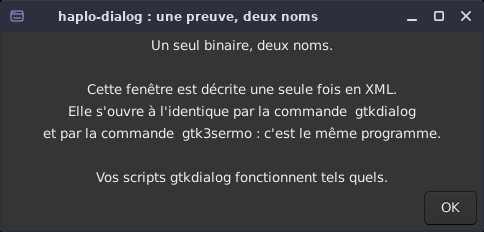 La même fenêtre gtk3sermo ouverte par la commande gtkdialog