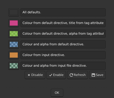 Le widget <colorbutton> rendu par gtk3sermo : capture de l'exemple examples/colorbutton livré avec le projet.