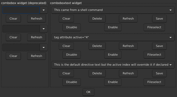 Le widget <comboboxtext> rendu par gtk3sermo : capture de l'exemple examples/comboboxtext livré avec le projet.
