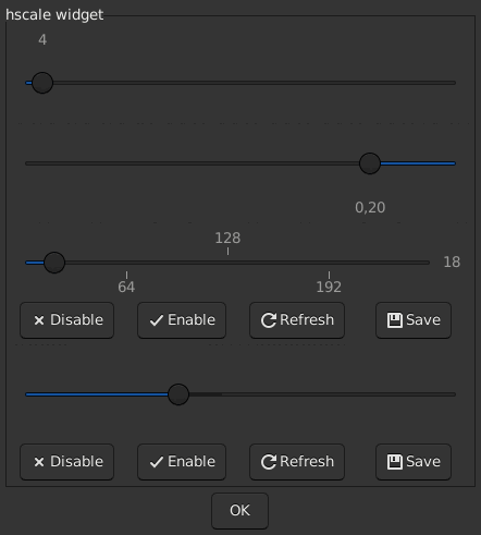 Le widget <hscale> rendu par gtk3sermo : capture de l'exemple examples/hscale livré avec le projet.
