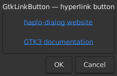 Le widget <linkbutton> rendu par gtk3sermo : capture de l'exemple examples/linkbutton livré avec le projet.