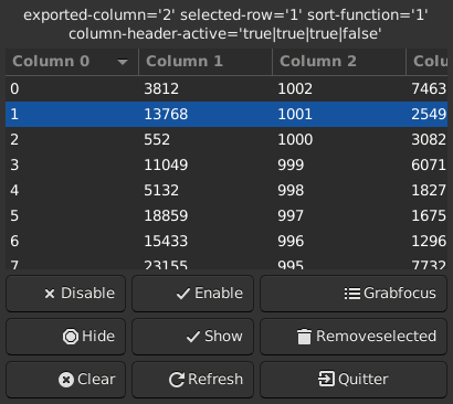 Le widget <table> rendu par gtk3sermo : capture de l'exemple examples/table livré avec le projet.