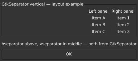 Le widget <vseparator> rendu par gtk3sermo : capture de l'exemple examples/vseparator livré avec le projet.