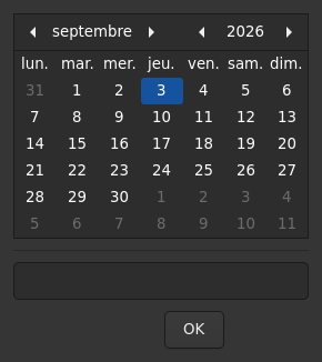 Le widget <calendar> rendu par gtk4sermo : capture de l'exemple examples/calendar livré avec le projet.