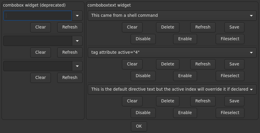 Le widget <comboboxtext> rendu par gtk4sermo : capture de l'exemple examples/comboboxtext livré avec le projet.