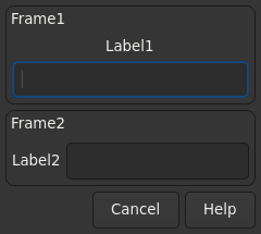 Le widget <frame> rendu par gtk4sermo : capture de l'exemple examples/frame livré avec le projet.