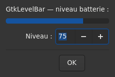 Le widget <levelbar> rendu par gtk4sermo : capture de l'exemple examples/levelbar livré avec le projet.