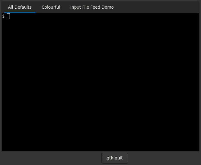 Le widget <terminal> rendu par gtk4sermo : capture de l'exemple examples/terminal livré avec le projet.