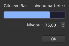 Le widget <levelbar> rendu par qt6sermo : le même exemple examples/levelbar que pour les autres ports, exécuté par ce port.