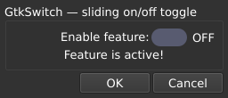 Le widget <switch> rendu par qt6sermo : le même exemple examples/switch que pour les autres ports, exécuté par ce port.