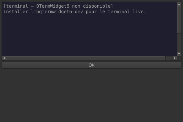 Le widget <terminal> rendu par qt6sermo : capture de l'exemple examples/terminal livré avec le projet.